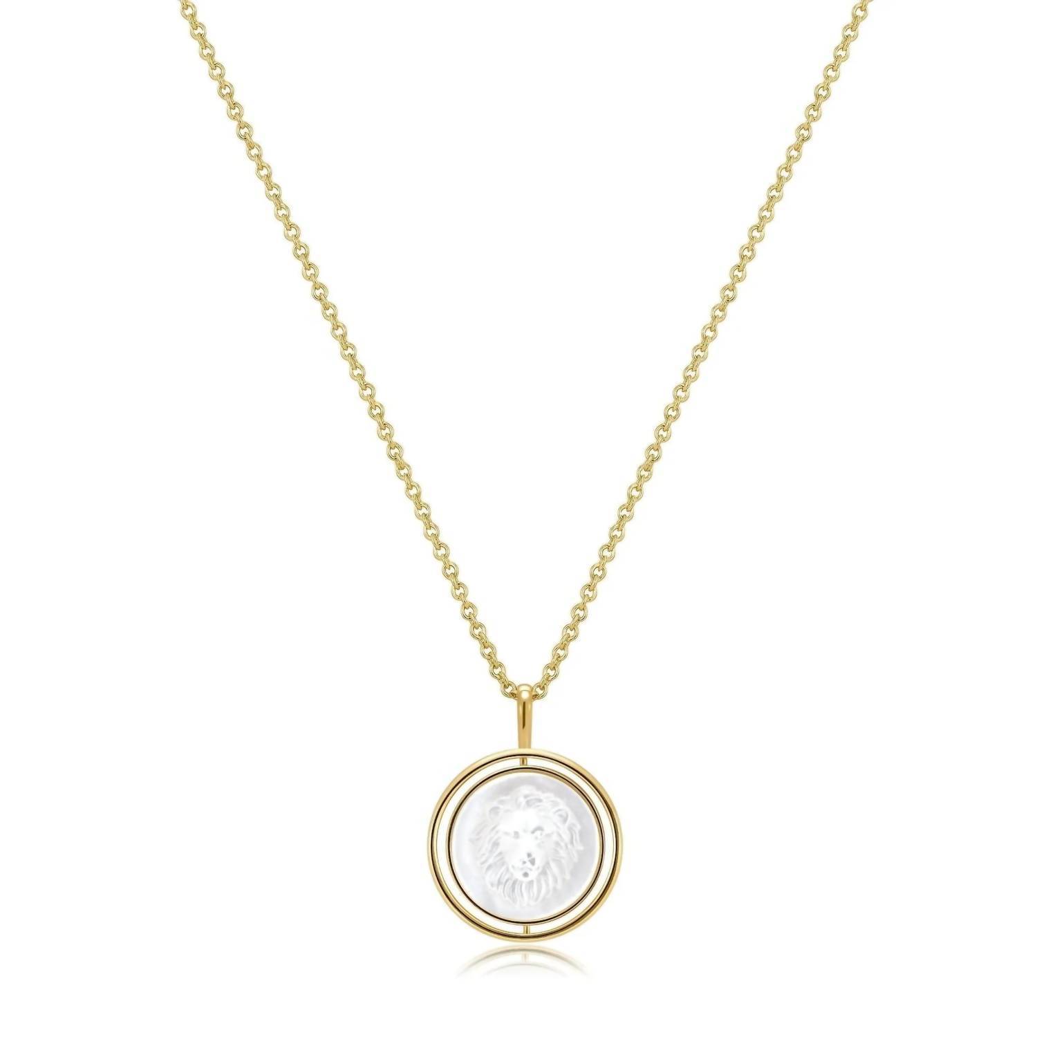 New Eklexic Women's Mother Of Pearl Lion Pendant Necklace In 14k Gold Vermeil